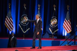 President Obama walks out to deliver his farewell speech at McCormick Place.