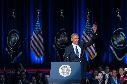 President Obama greets the crowd prior to making his farewell speech at McCormick Place. (Photo by Max Herman)