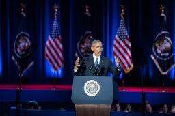 President Obama delivers his farewell speech at McCormick Place. He ended with the same words that became the catchphrase of his presidential campaign” Yes we can.”