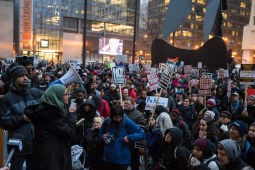 Sabah Hussain of the Chicago Student Union speaks to protesters gathered at Daley Plaza in response to the inauguration of Donald Trump on Jan. 20, 2017. The crowd included many Chicago area students.